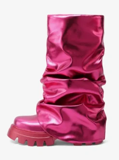 Silver Slouch Boots Bottillons plats à bout rond pour femmes