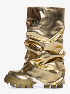 Silver Slouch Boots Bottillons plats à bout rond pour femmes