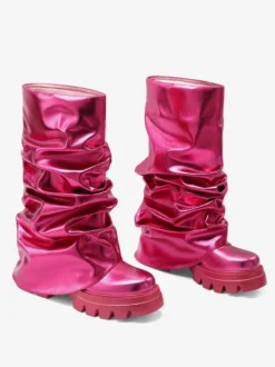 Silver Slouch Boots Bottillons plats à bout rond pour femmes