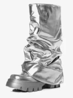 Silver Slouch Boots Bottillons plats à bout rond pour femmes