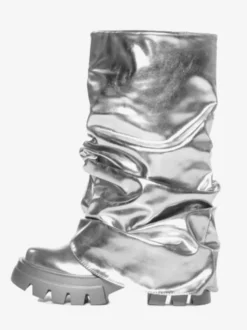 Silver Slouch Boots Bottillons plats à bout rond pour femmes