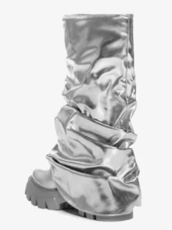 Silver Slouch Boots Bottillons plats à bout rond pour femmes