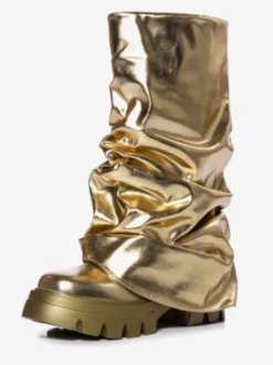 Silver Slouch Boots Bottillons plats à bout rond pour femmes