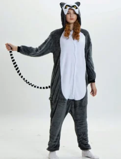 Singe Kigurumi Carnaval Adulte Pyjamas Flanelle Gris Foncé Combinaisons Unisexe Animal Cosplay Vêtements De Nuit Déguisements Halloween