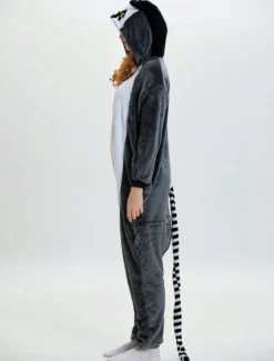 Singe Kigurumi Carnaval Adulte Pyjamas Flanelle Gris Foncé Combinaisons Unisexe Animal Cosplay Vêtements De Nuit Déguisements Halloween