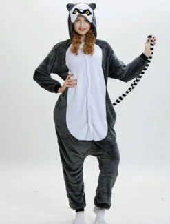 Singe Kigurumi Carnaval Adulte Pyjamas Flanelle Gris Foncé Combinaisons Unisexe Animal Cosplay Vêtements De Nuit Déguisements Halloween