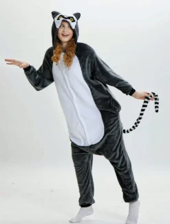Singe Kigurumi Carnaval Adulte Pyjamas Flanelle Gris Foncé Combinaisons Unisexe Animal Cosplay Vêtements De Nuit Déguisements Halloween