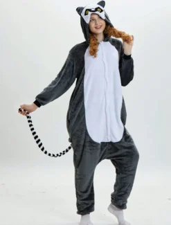 Singe Kigurumi Carnaval Adulte Pyjamas Flanelle Gris Foncé Combinaisons Unisexe Animal Cosplay Vêtements De Nuit Déguisements Halloween