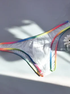 Slips pour hommes en soie glacée avec bordure arc-en-ciel