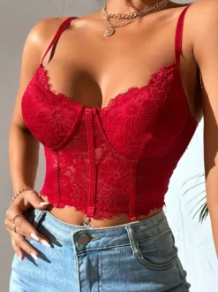 Sous-Vêtements Corset à Bretelle Tops Pour Femme Bustiers Lingerie Noir Sexy En Dentelle