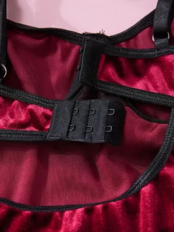 Sous-Vêtement Sexy En Velours À Épaule Ouverte En Dentelle Bordeaux Pour Lingerie Femme Soutien-Gorge