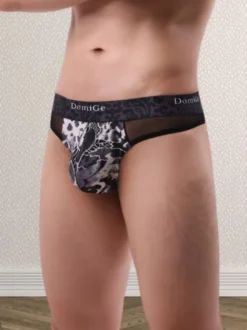 Sous-vêtements pour hommes culotte sexy string transparent à imprimé floral vert foncé