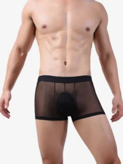 Sous-vêtements pour hommes slips boxers transparents en maille noire à imprimé floral.