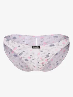 Sous-vêtements transparents sexy pour homme imprimé floral léopard string en maille taille basse entrejambe ouverte fermeture à boutons-pression.