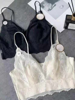 Soutien-gorge court en dentelle sans armatures lingerie transparente à fines bretelles