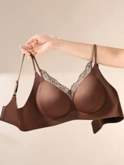 Soutien-gorge sans coutures et sans armatures avec bordure en dentelle effet push-up confortable