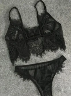 Soutiens-gorge & Culottes Ensemble 2 Pièces en Dentelles Femmes Transparentes Creusant avec Bretelles
