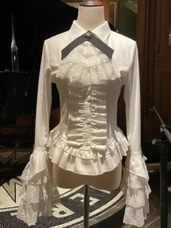 Steampunk Lolita Blouses Chemisier Manches Longues Volants Lolita Top Blouse Blanc Lolita Shirt
