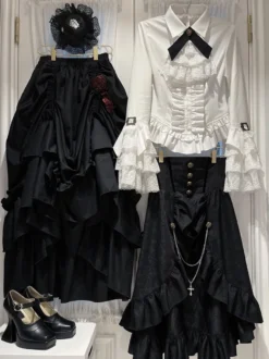 Steampunk Lolita Blouses Chemisier Manches Longues Volants Lolita Top Blouse Blanc Lolita Shirt