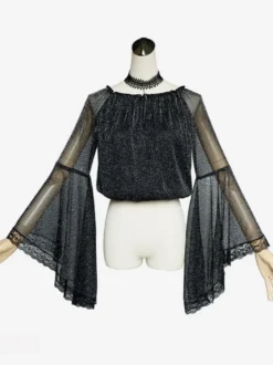 Steampunk Lolita Blouses Lolita Top Noir Manches Longues Dentelle Lolita Chemise