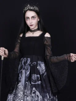 Steampunk Lolita Blouses Lolita Top Noir Manches Longues Dentelle Lolita Chemise