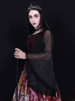 Steampunk Lolita Blouses Lolita Top Noir Manches Longues Dentelle Lolita Chemise