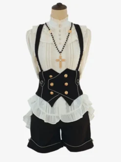 Steampunk Lolita Blouses Top Blanc Col Haut Dentelle Volant