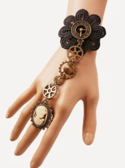 Steampunk Lolita Bracelet Dentelle Métal Détails Bronze Lolita Accessoires Déguisements Halloween