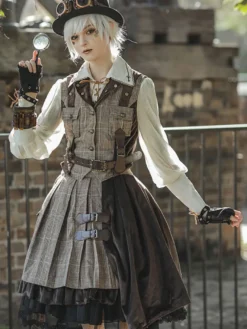 Steampunk Lolita Cardigan Ouji Style Coton Mélange Velours Métal Détails Brun Belle Lolita Pardessus