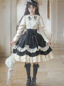 Steampunk Lolita SK Jupes Lolita en dentelle avec nœuds noirs