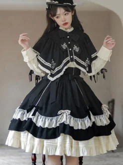 Steampunk Lolita SK Jupes Lolita en dentelle avec nœuds noirs