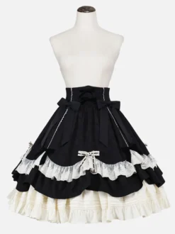 Steampunk Lolita SK Jupes Lolita en dentelle avec nœuds noirs