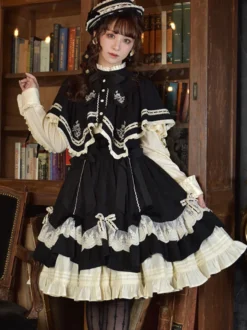 Steampunk Lolita SK Jupes Lolita en dentelle avec nœuds noirs