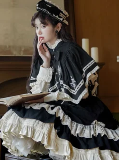 Steampunk Lolita SK Jupes Lolita en dentelle avec nœuds noirs