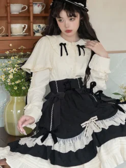 Steampunk Lolita SK Jupes Lolita en dentelle avec nœuds noirs