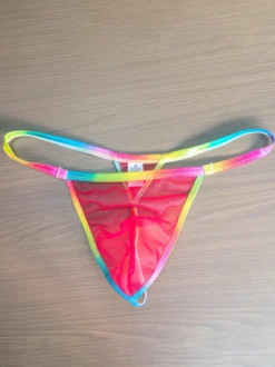 String pour homme arc-en-ciel ceinture transparente sous-vêtement en maille fine