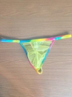 String pour homme arc-en-ciel ceinture transparente sous-vêtement en maille fine