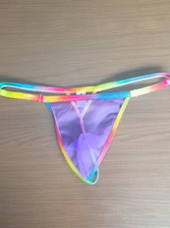 String pour homme arc-en-ciel ceinture transparente sous-vêtement en maille fine