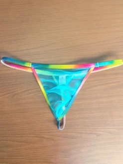 String pour homme arc-en-ciel ceinture transparente sous-vêtement en maille fine