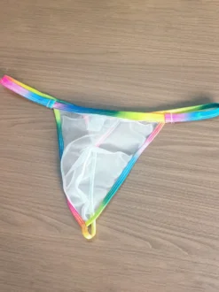 String pour homme arc-en-ciel ceinture transparente sous-vêtement en maille fine