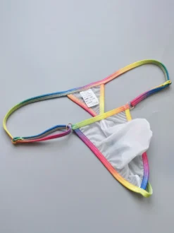 String pour homme avec ceinture arc-en-ciel en maille transparente