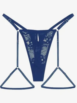 Strings découpés à lacets en dentelle transparente pour intérieur culottes de lingerie noires