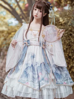 Style chinois Lolita OP Robe Blanc Polyester Manches Longues Glands Traditionnel Chinois Lolita One Piece Robes