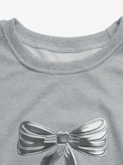 Sweat à capuche gris à manches longues pour femme avec nœuds