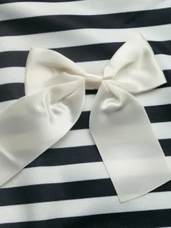 Sweat à capuche noir à manches longues et rayures avec nœuds pour femme