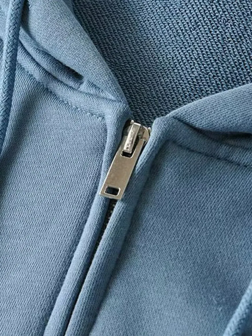Sweat à capuche zippé à cordon de serrage manches longues coupe ample style décontracté pour femme