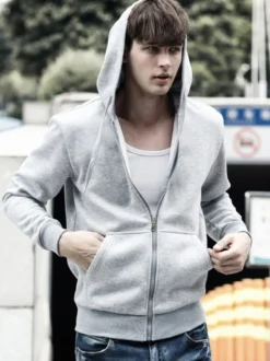 Sweat À Capuche Zipper En Polyester À Manches Longues Poches Décontracté Homme