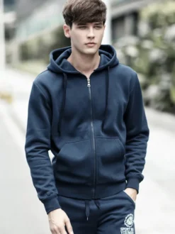 Sweat À Capuche Zipper En Polyester À Manches Longues Poches Décontracté Homme