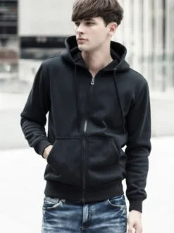 Sweat À Capuche Zipper En Polyester À Manches Longues Poches Décontracté Homme