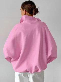 Sweat-shirt oversize à demi-zip col montant et épaules tombantes manches longues